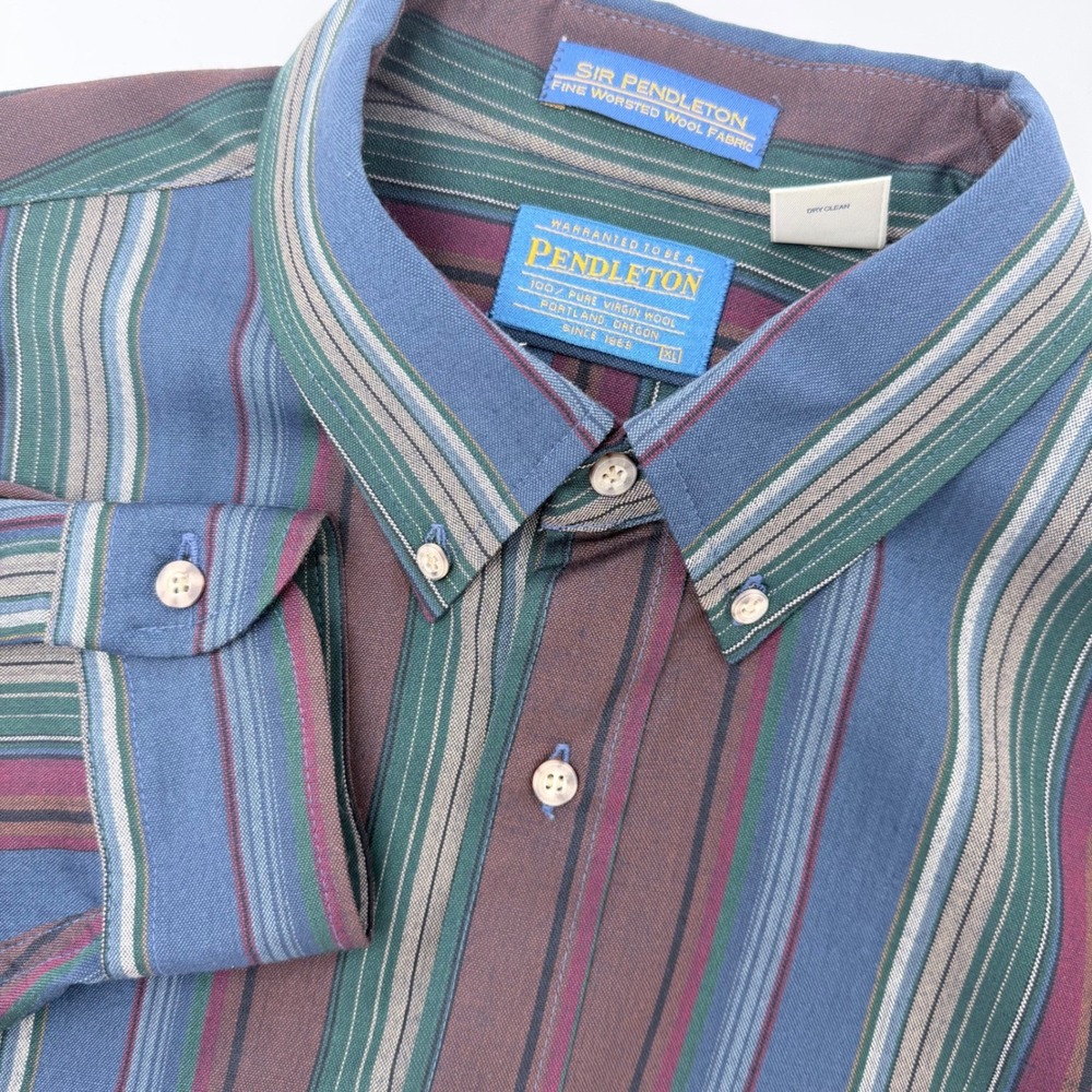 Sir Pendleton Shirt Men's XL Fine Worsted Wool L/S Striped Cabincore Grandpacore